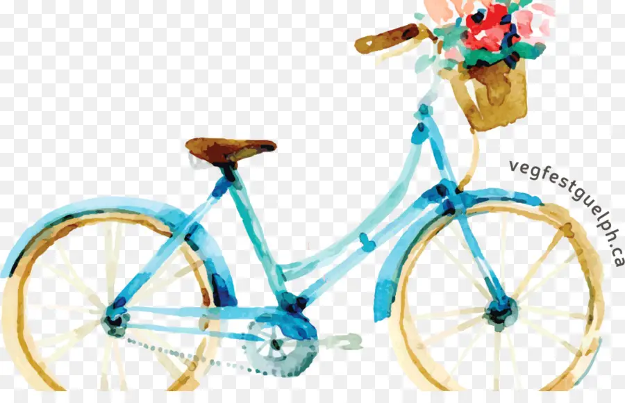 Bicicleta Azul，Flores PNG