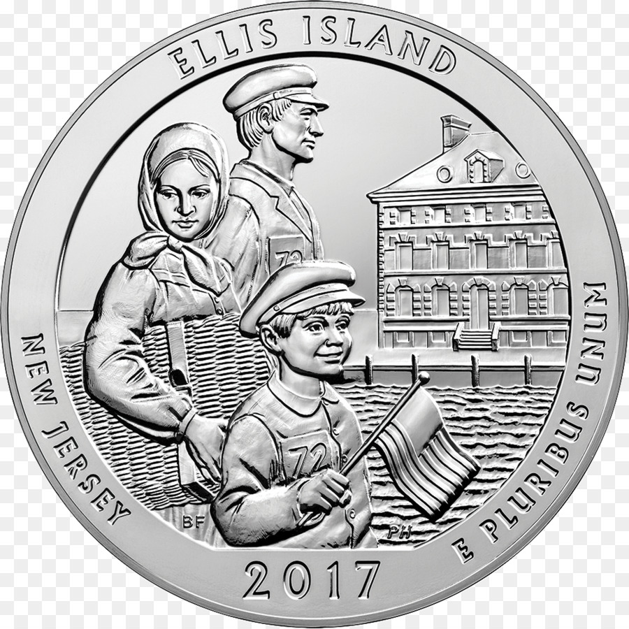 Ellis Island，America The Beautiful Moedas De Ouro Prata PNG