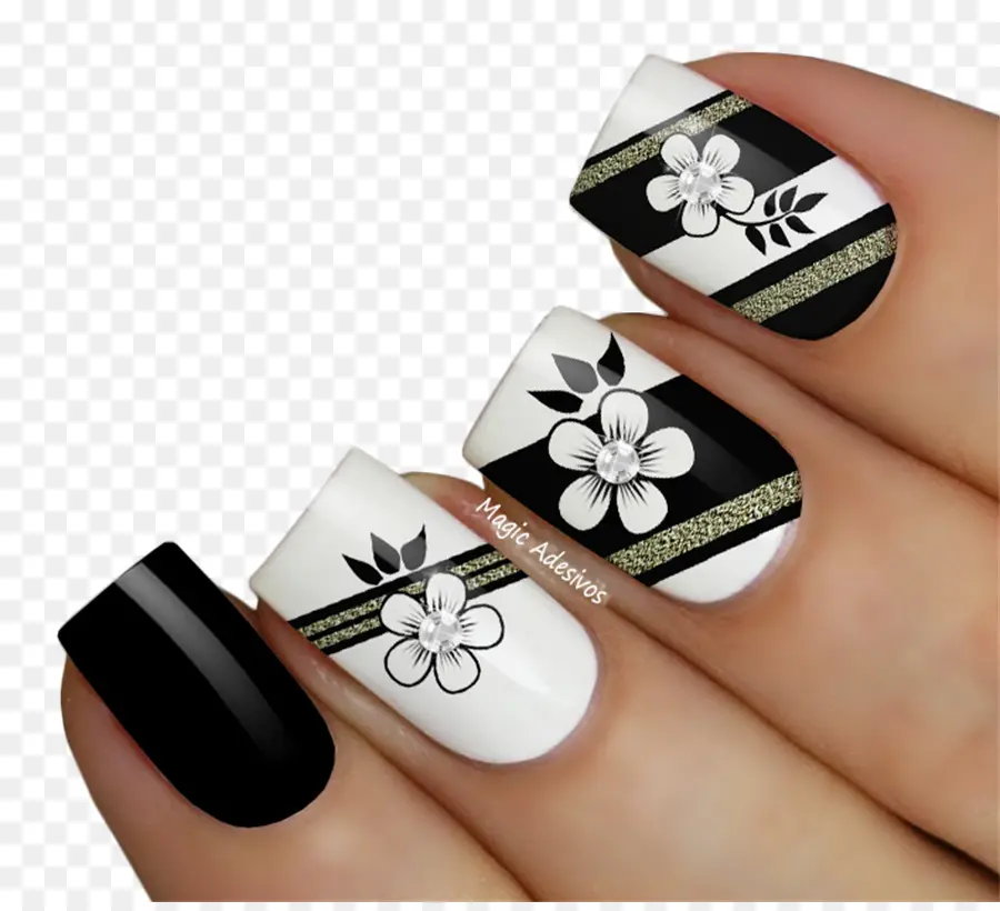 Arte Nas Unhas，Preto E Branco PNG