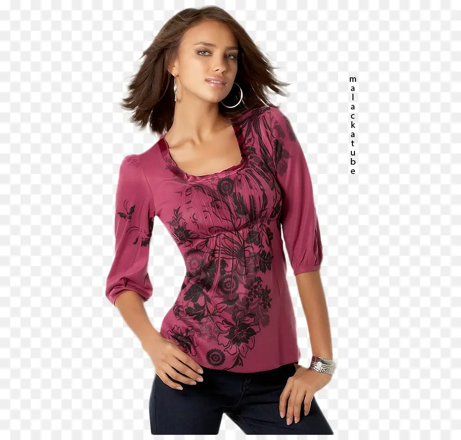 Mulher Com Blusa Floral，Moda PNG