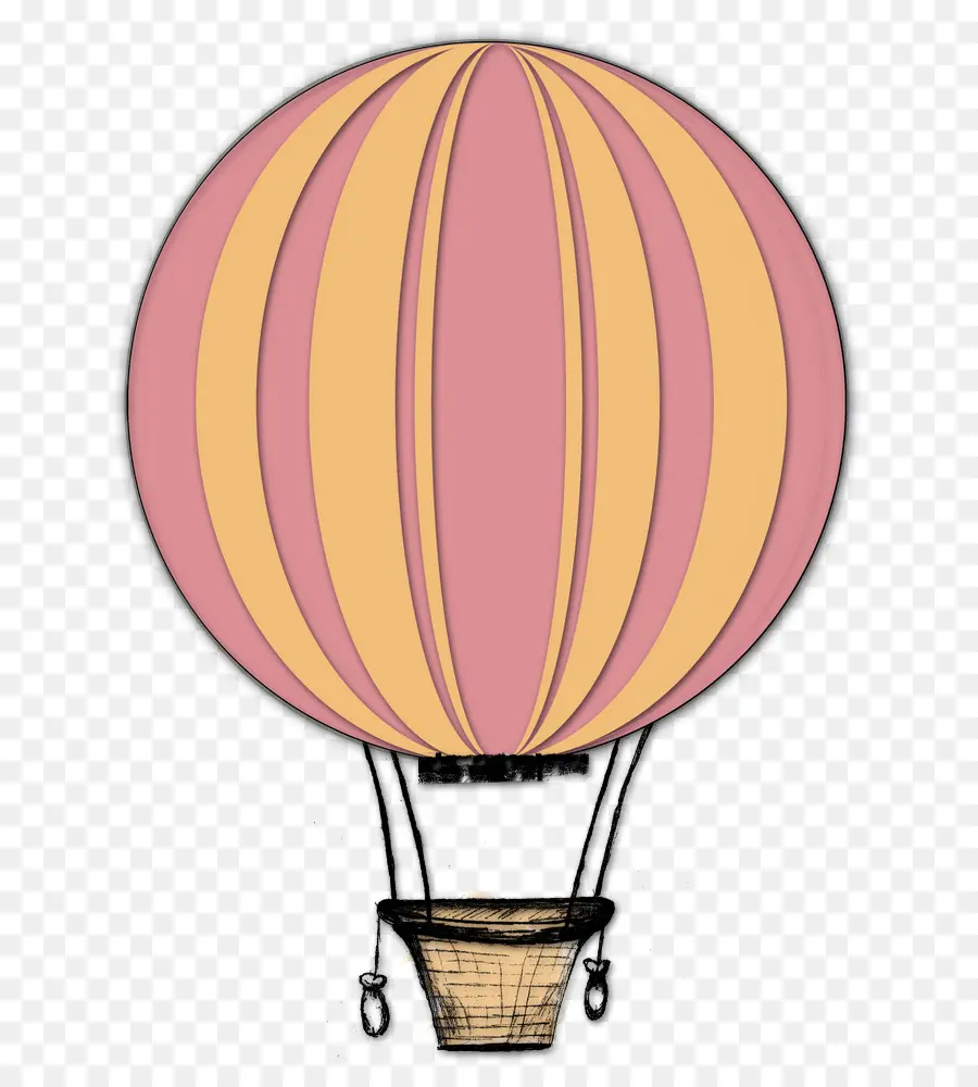 Balão De Ar Quente Rosa E Amarelo，Cesta PNG