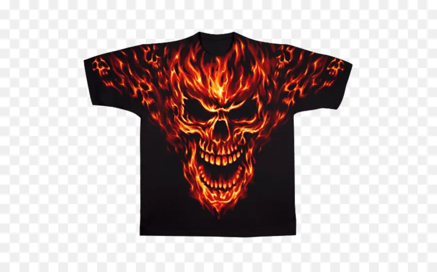 Camiseta Caveira Flamejante，Preto PNG