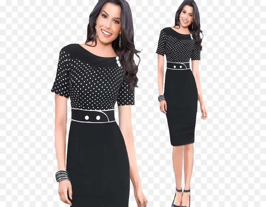 Vestido De Bolinhas Preto E Branco，Moda PNG