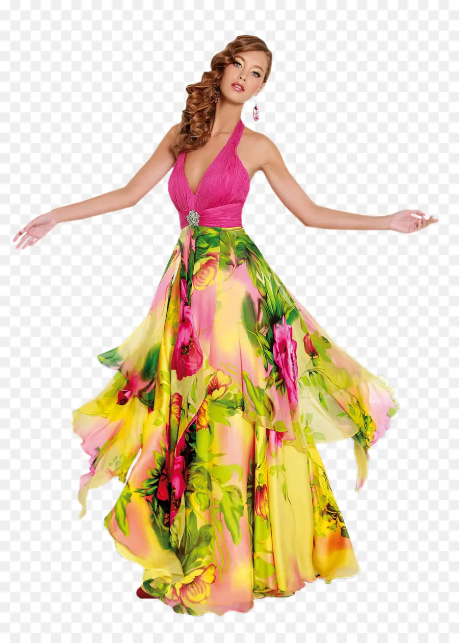 Vestido Floral Colorido，Moda PNG