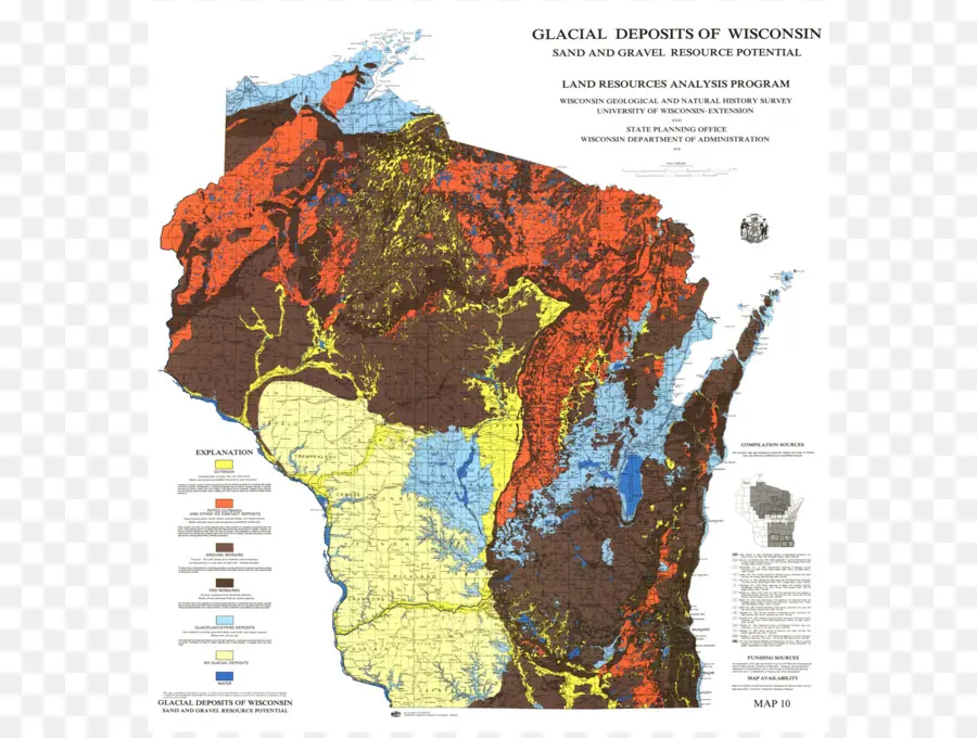 Mapa De Wisconsin，Depósitos Glaciais PNG