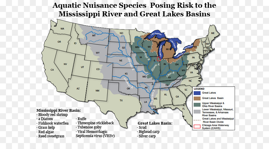 Mapa De Espécies Incômodas Aquáticas，Rio Mississipi PNG