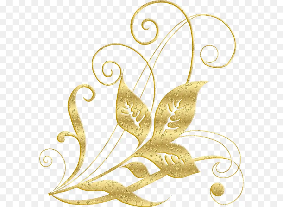 Design Floral Dourado，Flores PNG