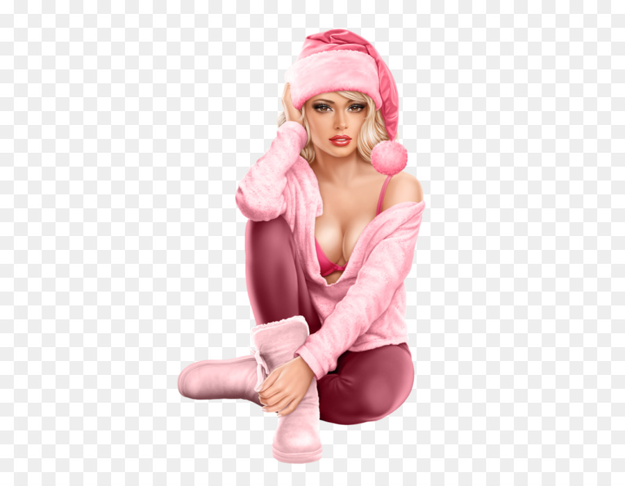 Garota Com Roupa Rosa，Chapéu De Papai Noel PNG