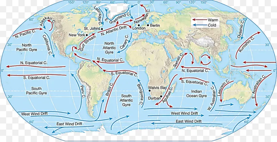 Mapa Mundial，Correntes Oceânicas PNG