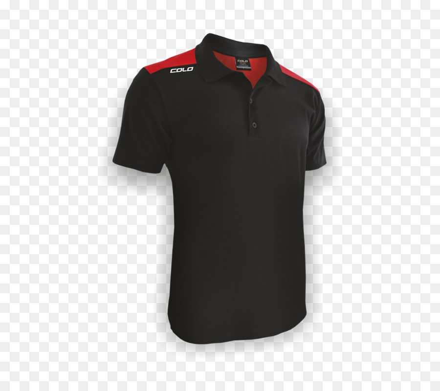 Camisa Pólo Preta，Acentos Vermelhos PNG