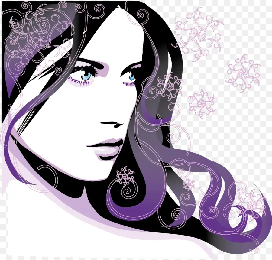 Ilustra O De Mulher，Cabelo Roxo PNG