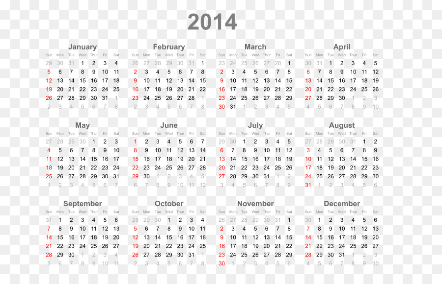 Calendário 2014，Ano PNG