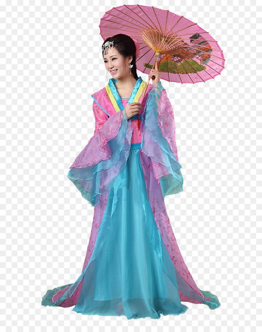 Mulher Com Guarda Chuva，Vestido Tradicional PNG