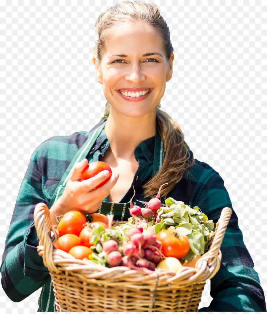 Mulher Com Legumes，Cesta PNG