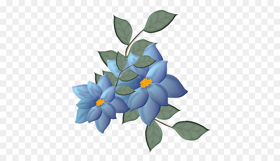 Flor Azul，Folhas Verdes PNG