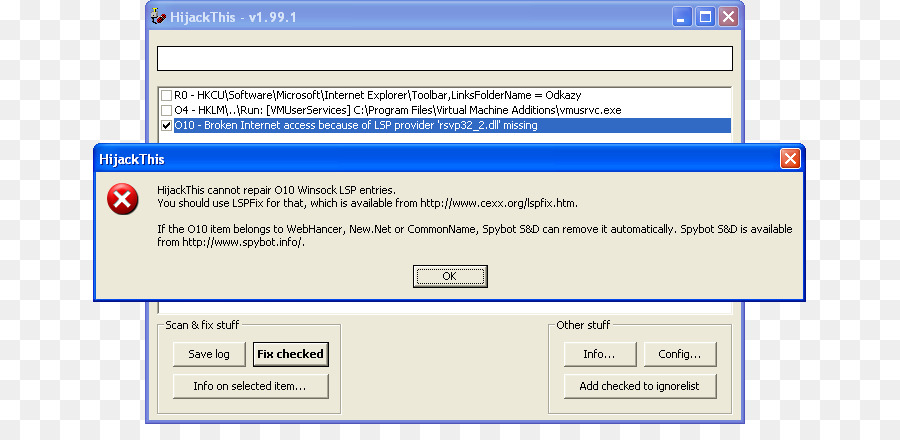 Software Hijackthis，Mensagem De Erro PNG