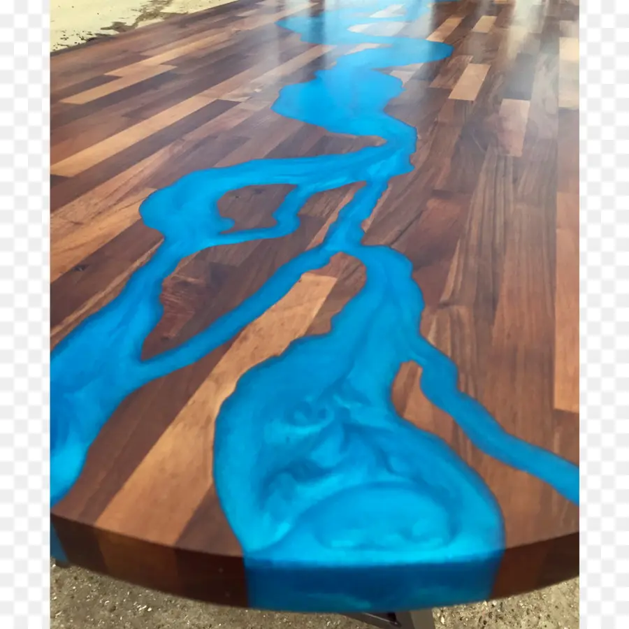 Mesa De Madeira Com Resina Azul，Projeto PNG