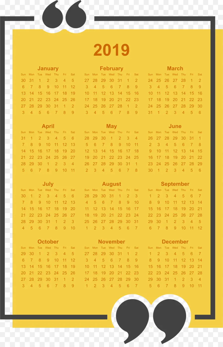 Calendário 2019，Ano PNG