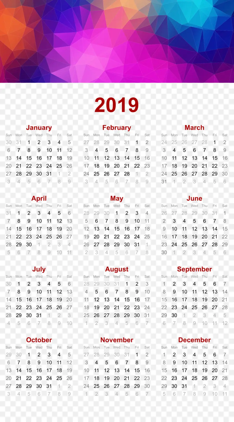 Calendário，2019 PNG