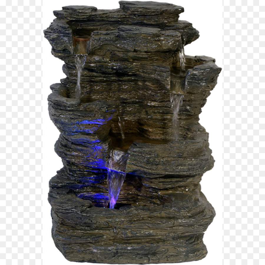 Escultura Em Pedra，35cm Fonte De Luzes Com Várias Cascatas No Rock óptica PNG