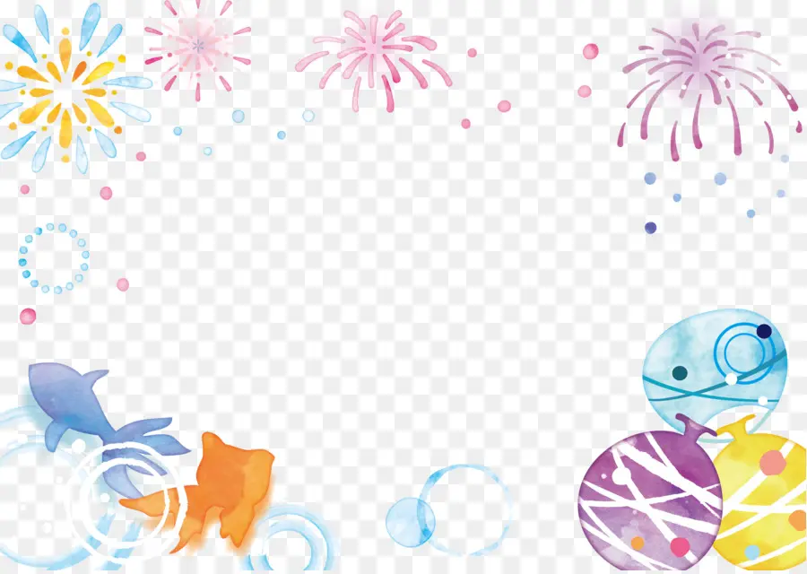 Fogos De Artifício E Peixes，Colorido PNG