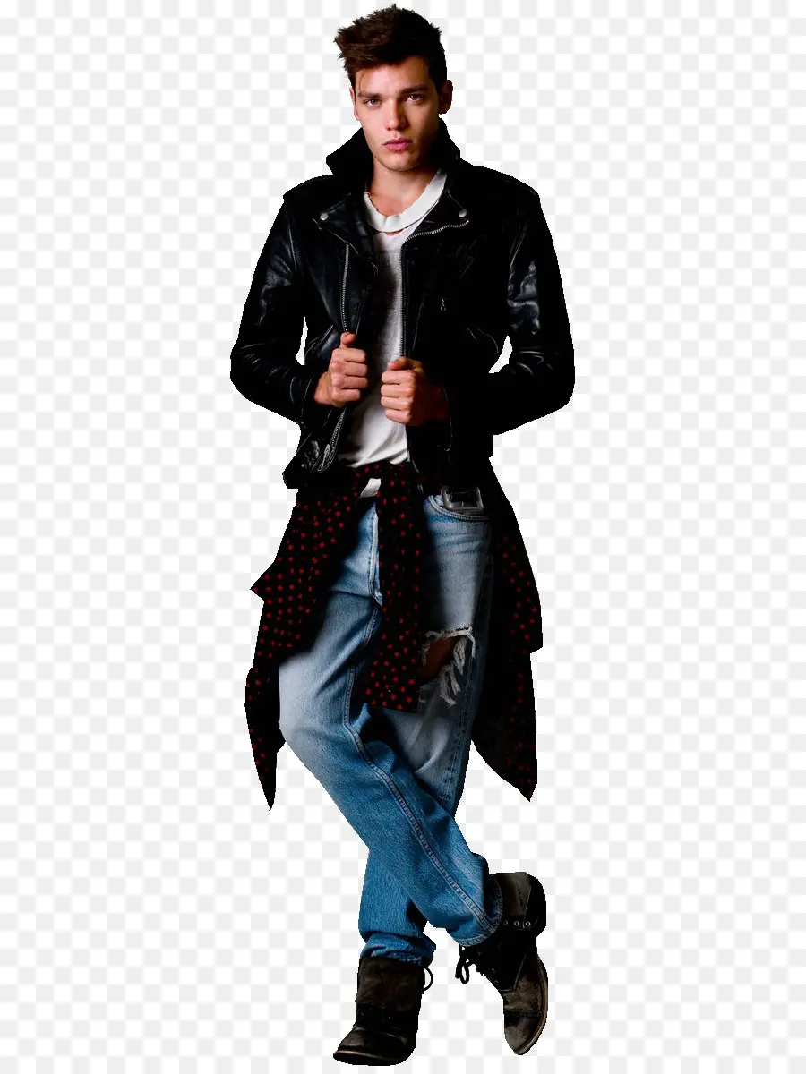 Homem De Jaqueta De Couro，Jeans PNG