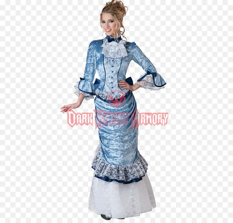 Vestido Vitoriano Azul，Mulher PNG