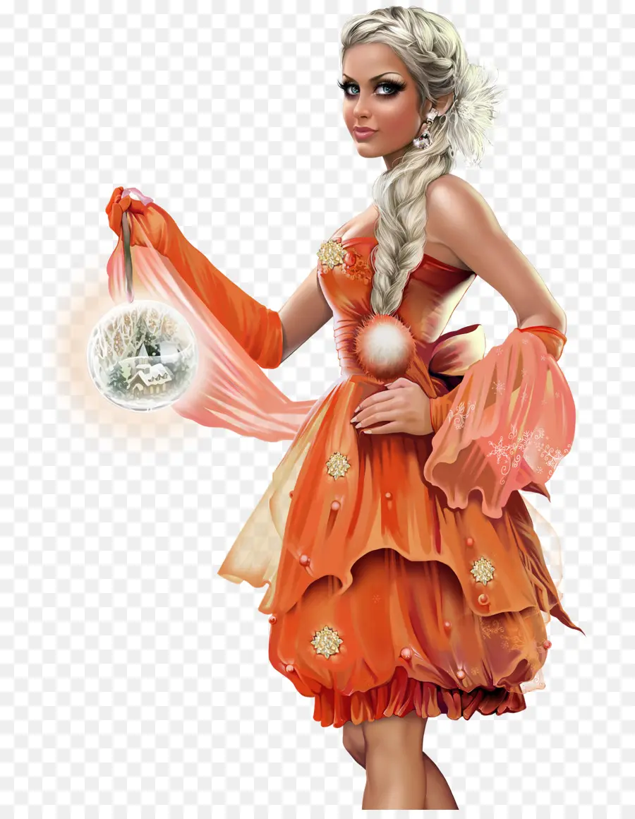 Mulher De Vestido Laranja，Moda PNG