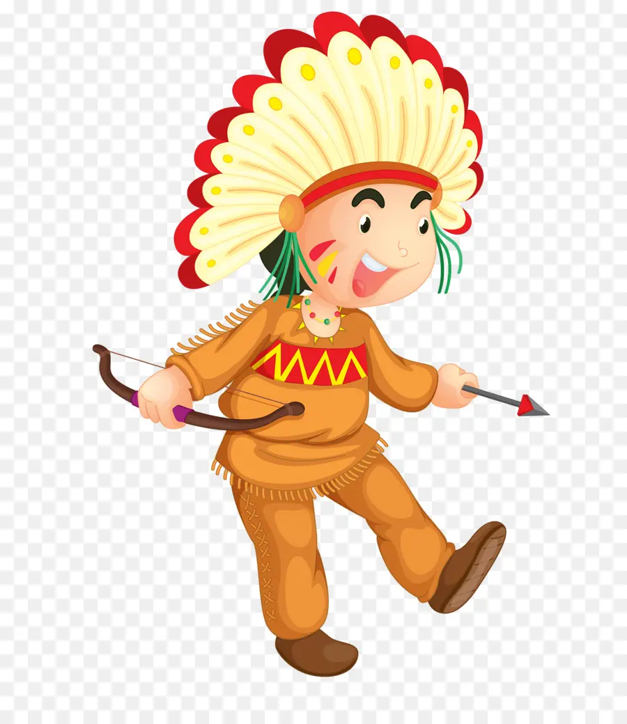 Personagem De Desenho Animado Com Arco E Flecha，Cocar PNG