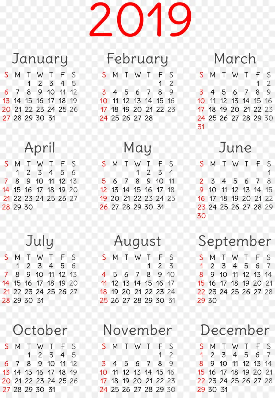 Calendário 2019，Ano PNG