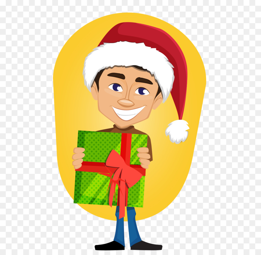 Homem Com Presente，Chapéu De Papai Noel PNG