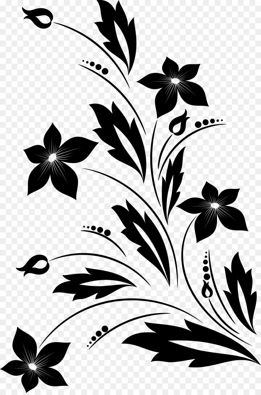 Design Floral Preto，Flor PNG