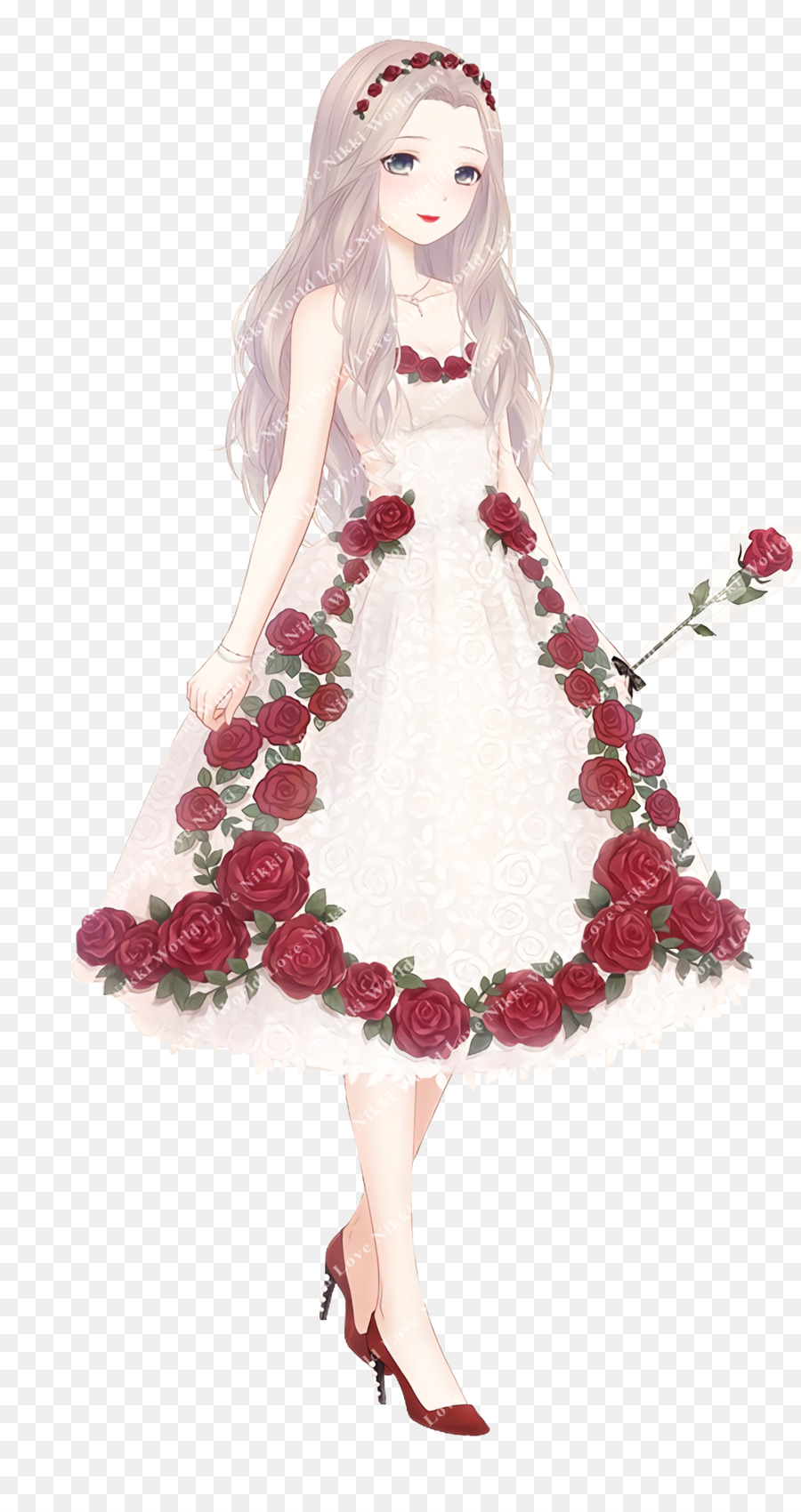 Garota Com Vestido Rosa，Flores PNG