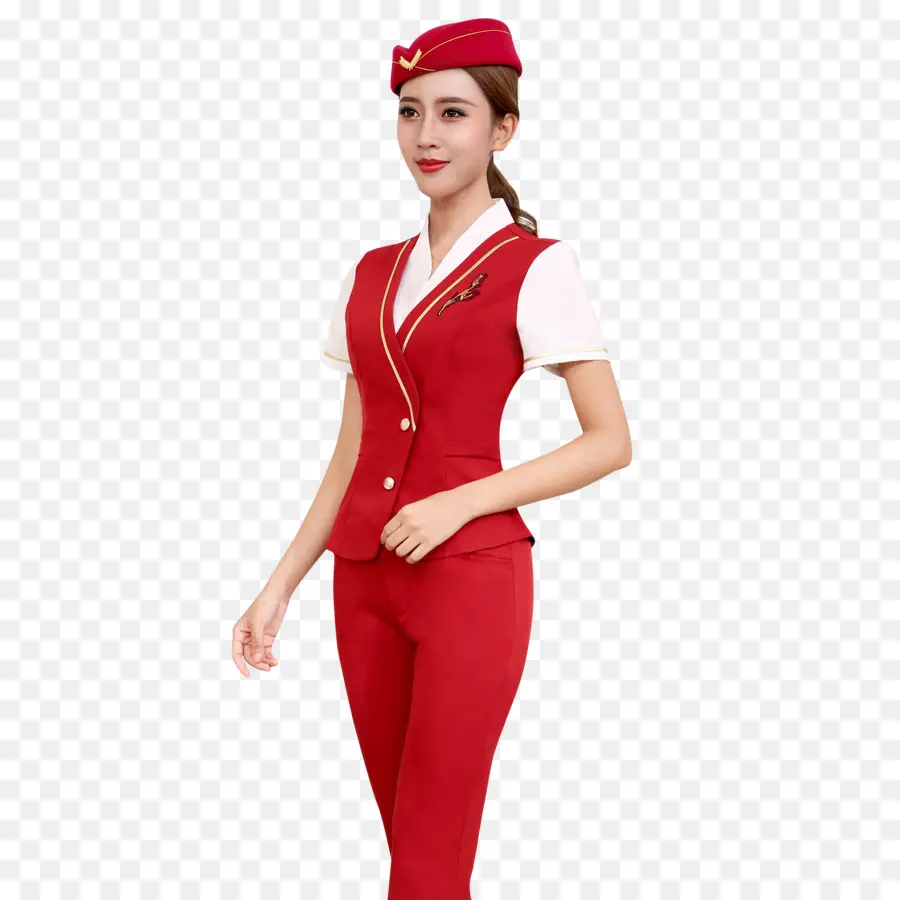 Comissário De Bordo Em Uniforme Vermelho，Companhia Aérea PNG