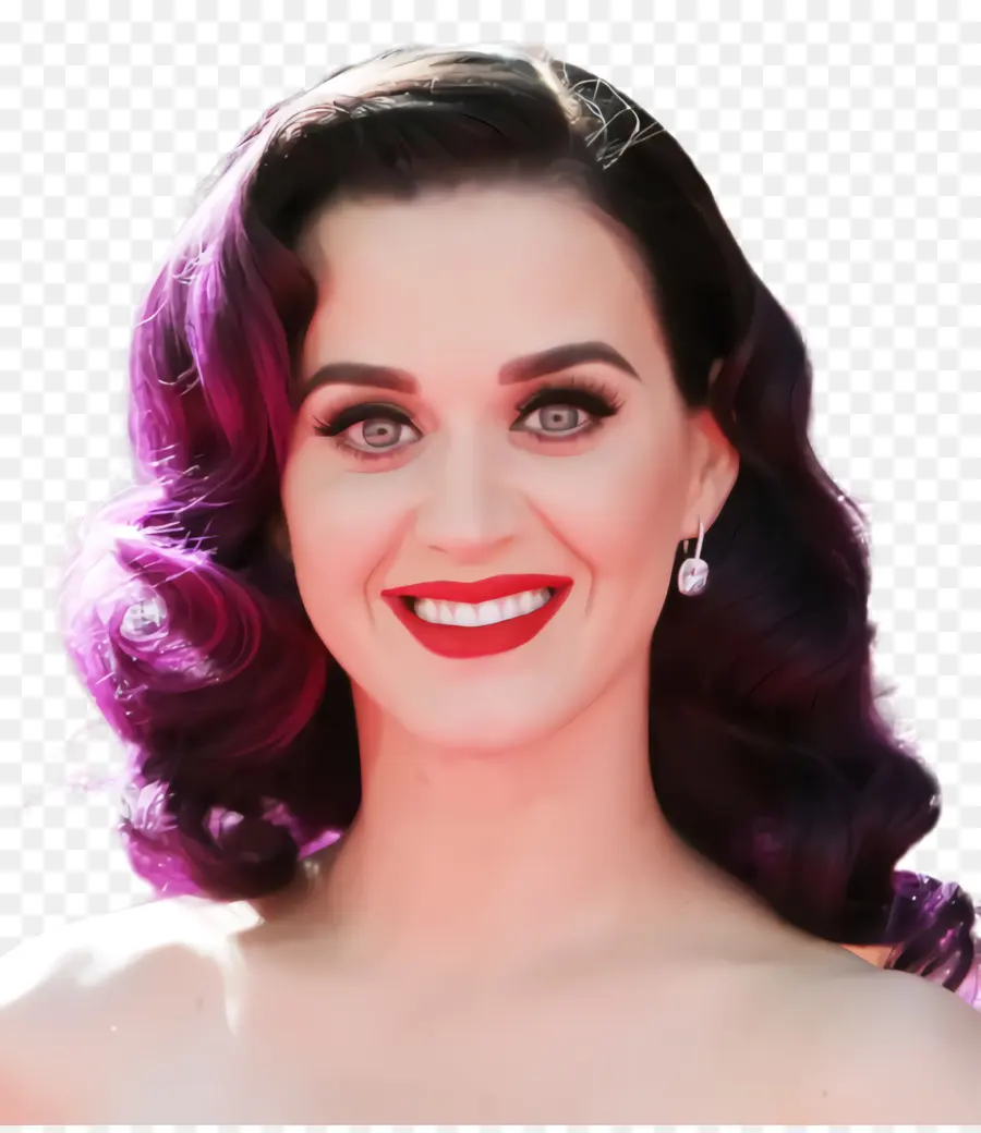 Mulher Com Cabelo Roxo，Batom Vermelho PNG