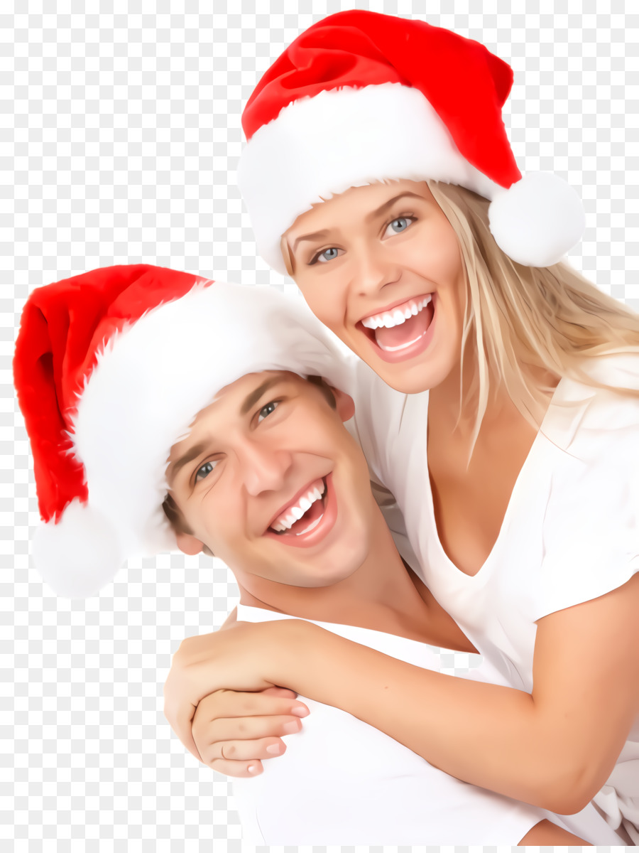 Casal Com Chapéus De Papai Noel，Chapéus De Papai Noel PNG