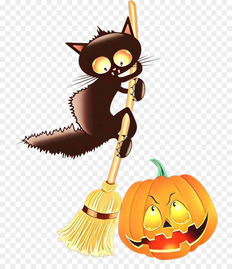 Gato E Abóbora De Halloween，Vassoura PNG