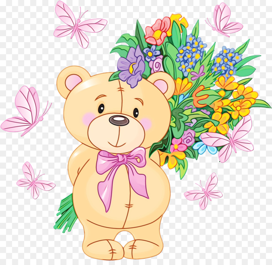 Ursinho De Pelúcia Com Flores，Bonitinho PNG