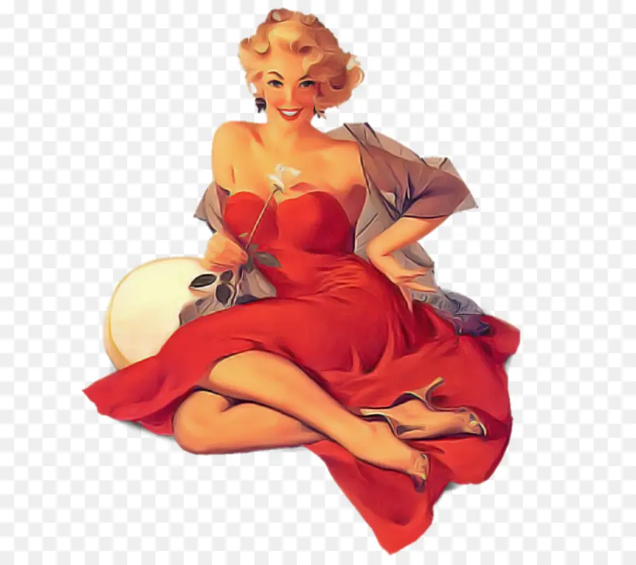 Garota Pin Up，Vestido Vermelho PNG