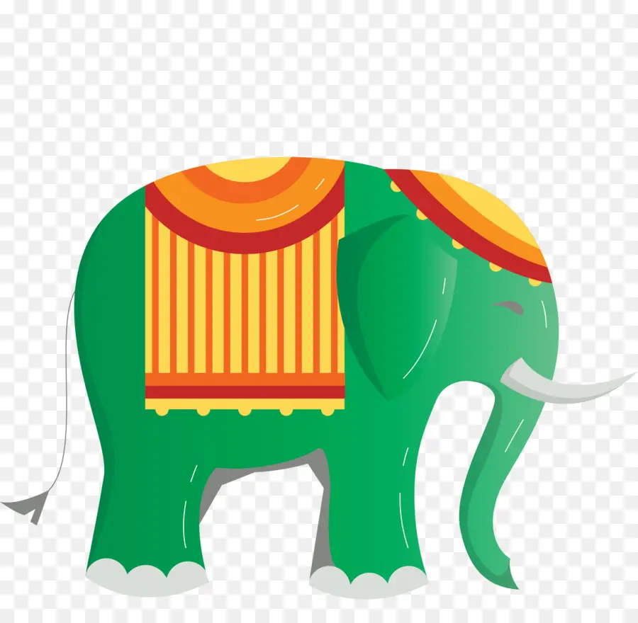 Elefante Decorado，Verde PNG