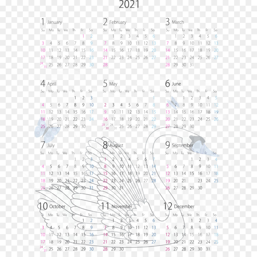 Calendário 2021 Com Cisne，Ano PNG