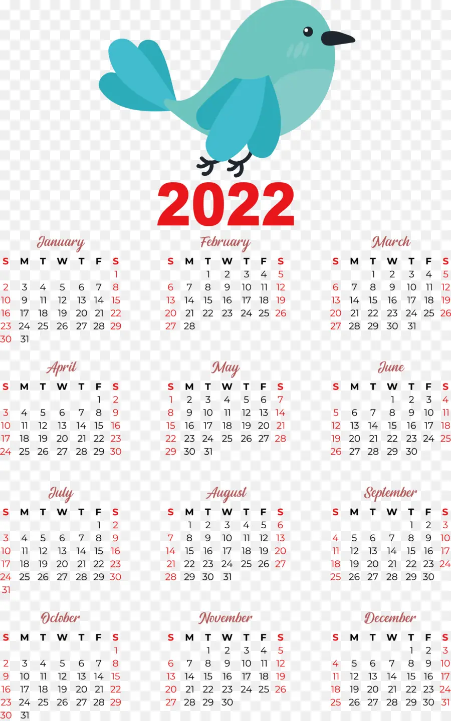 Calendário 2022，Pássaro PNG