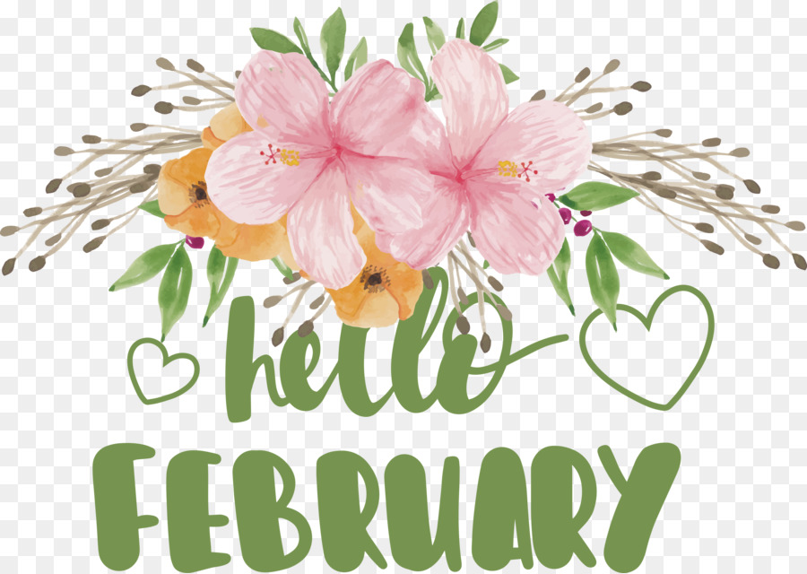 Olá Fevereiro Olá 2020，Design Floral PNG