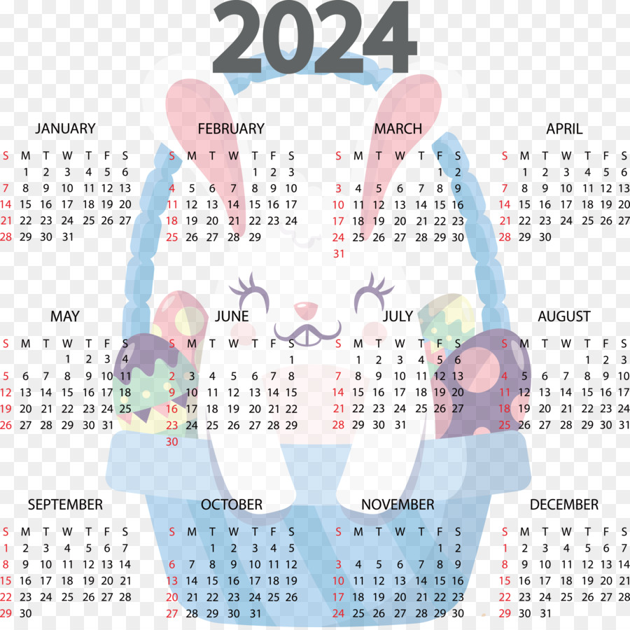 Calendário 2024 Com Coelho，Coelhinho PNG