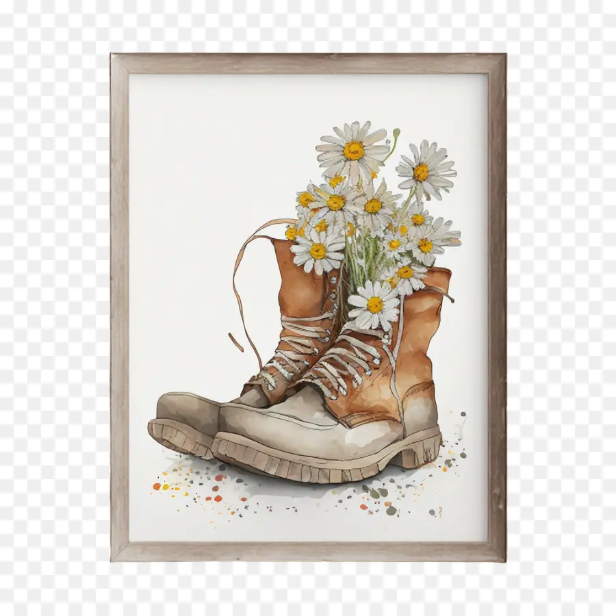 Margarida Aquarela，Botas Com Flores PNG