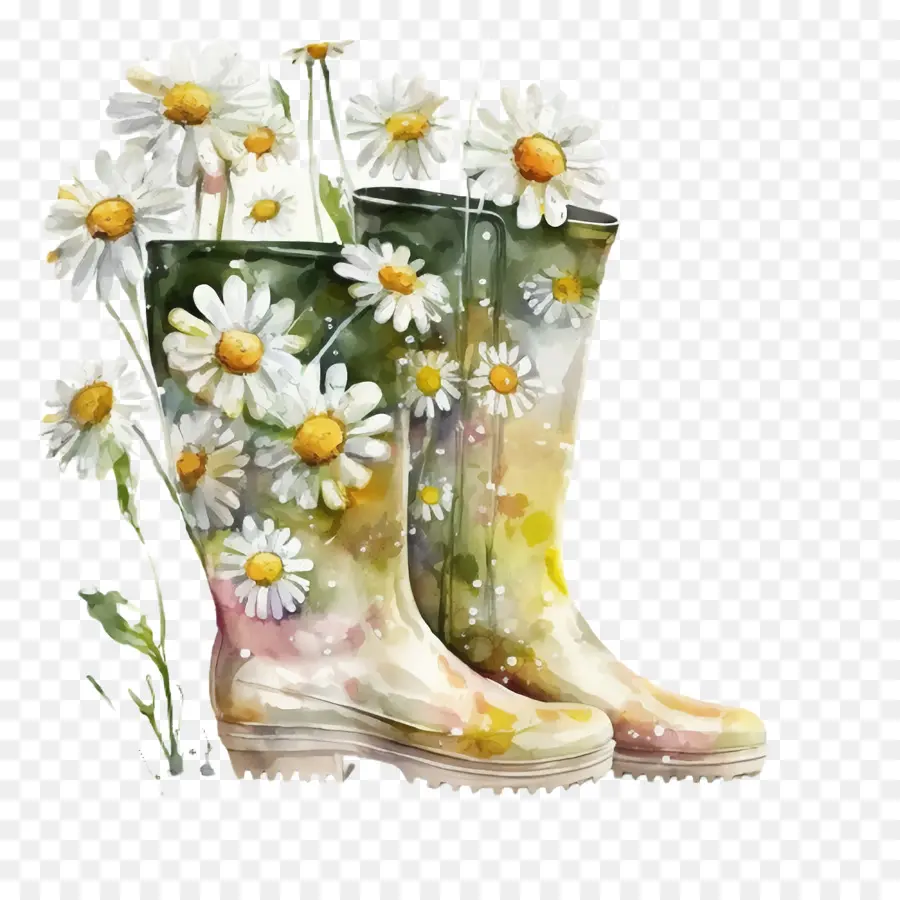 Margarida Aquarela，Daisy Em Botas De Borracha PNG