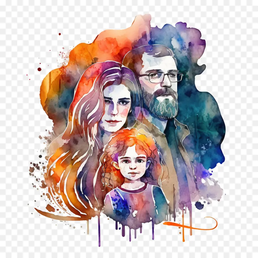 Família Aquarela，Retrato De Família Em Aquarela PNG