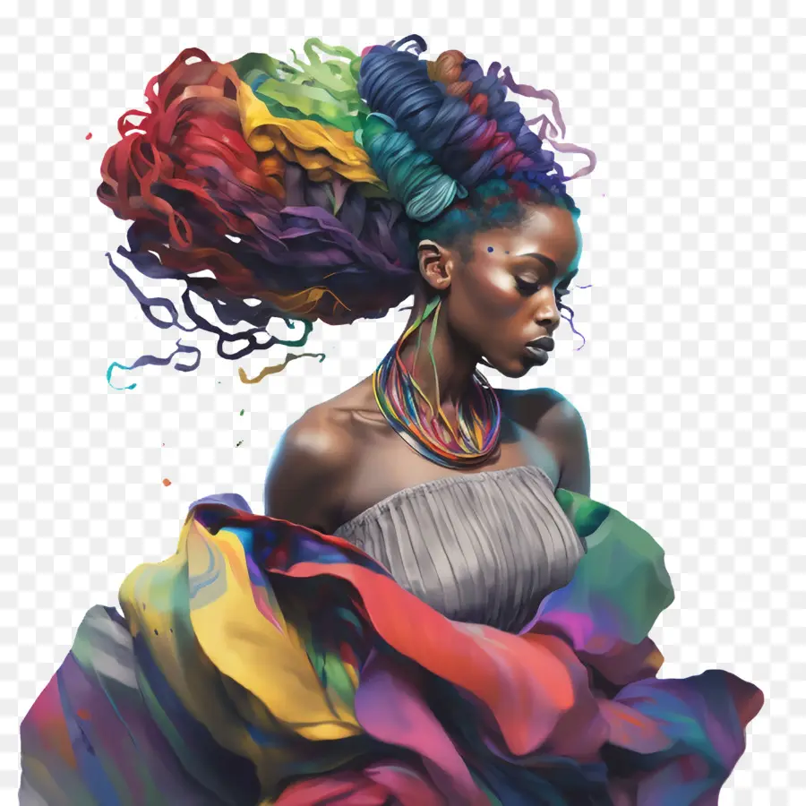 Abstract Black Girl，Cabelo Arco íris PNG