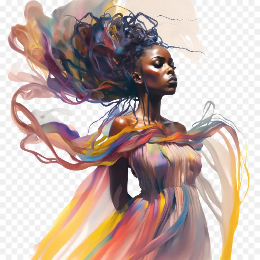 Abstract Black Girl，Cabelo Arco íris PNG