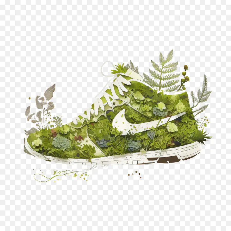 Tênis De Desenho Animado Nike，Folhas Verdes PNG